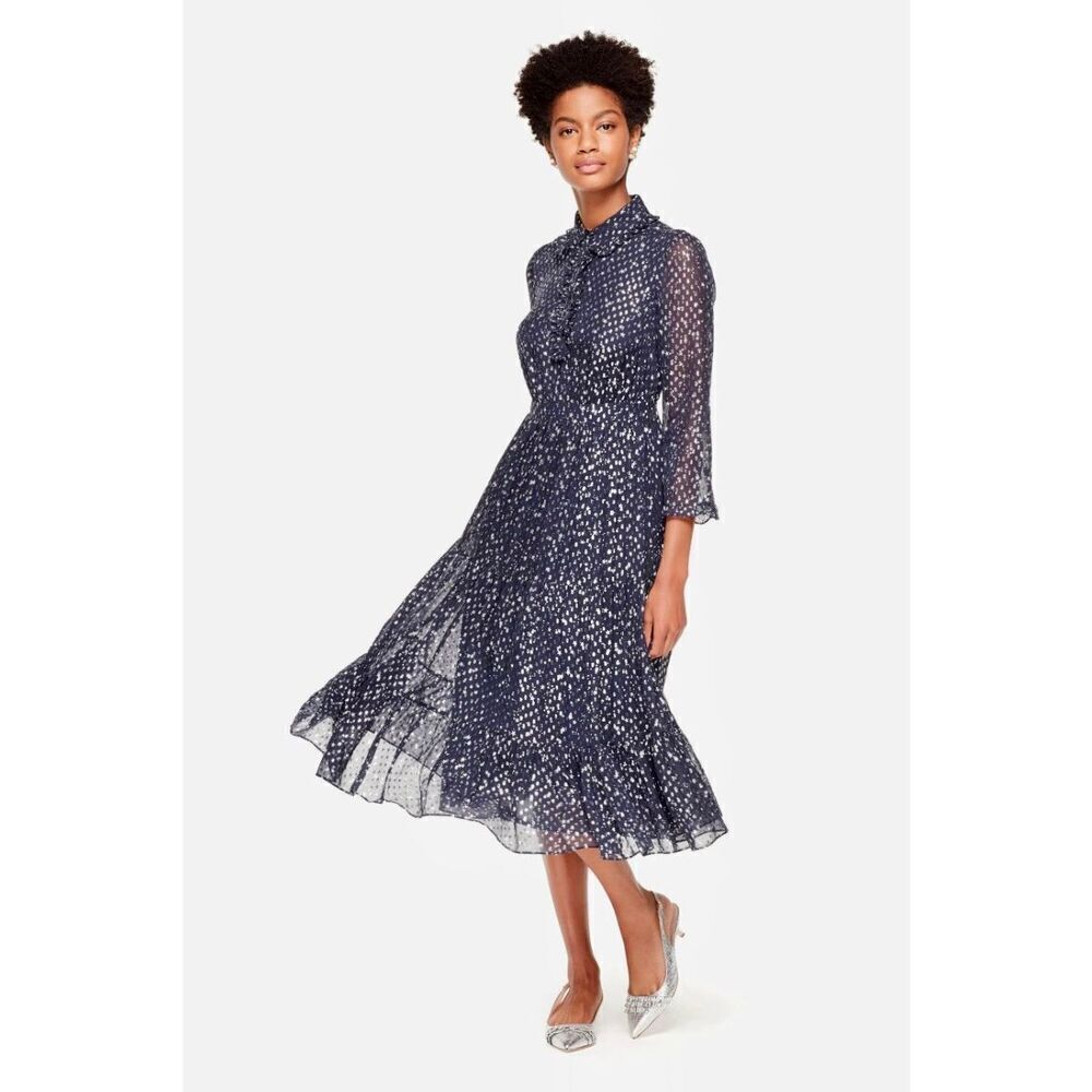 NWOT Kate Spade New York Night Sky Silk Blend Romantic Ruffle Trim Midi Dress 2